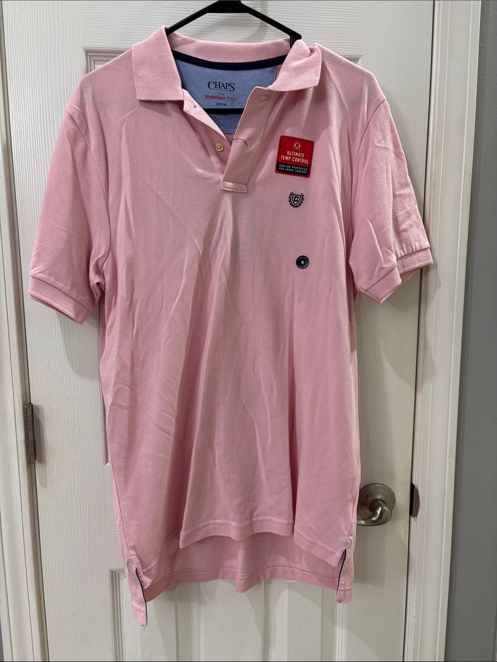 Chaps Men’s Light Pink Polo Shirt with Contrast Neck Trim